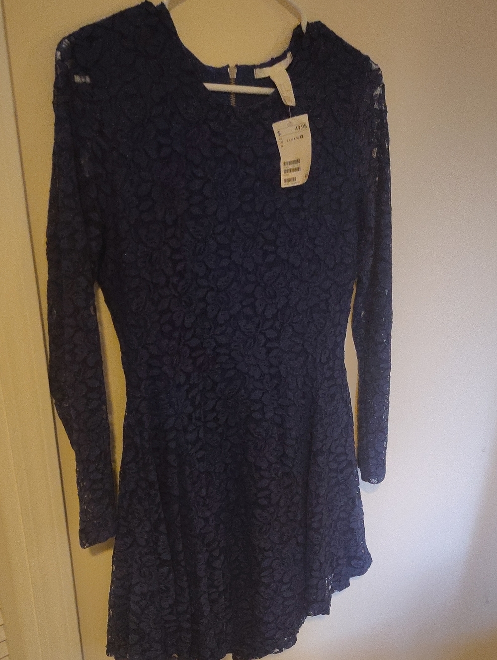 H&M Navy Lace Long Sleeve Fit-and-Flare Dress